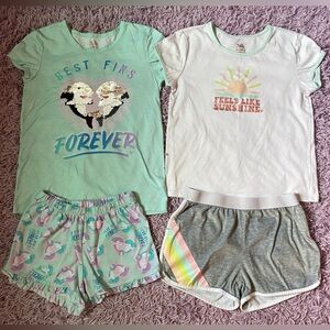 4 piece pajama set bundle; 2 T-Shirts and Shorts Sets size 10